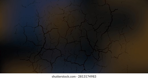 Abstract dark cracked background with subtle blue and orange light glow. Distressed dry earth or fractured wall surface texture pattern for mysterious backdrop, banner, or horror design.
