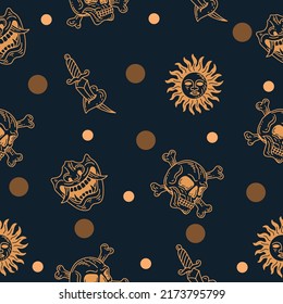 abstract dark cream seamless pattern circle cream object wallpaper with design on dark blue background.