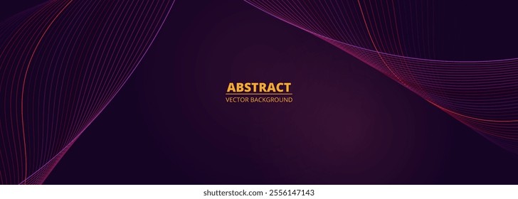 Abstract dark crimson technology banner with wavy lines. Vector illustration wide background