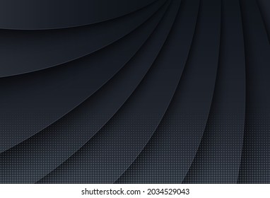Abstract dark curve shape background with halftone decoration and shadow. Overlap geometric shapes layer vector design. Modern simple graphic elements. Vector illustration