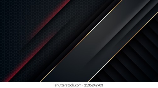 abstract dark diagonal with golden line and red light stripe hexagon texture background. eps10 vector