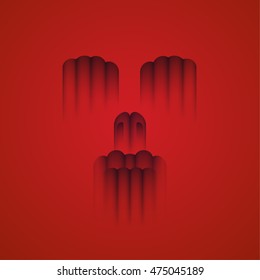 Abstract dark diffuse face silhouette. Horror scene with shadowed woman portrait , abstract  Glitch facial expression by rounded strips on a red background.