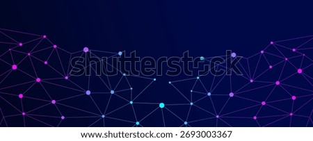 Abstract dark digital network Ai background with glowing polygonal connections, futuristic technology dots and lines mesh pattern, artificial intelligence, data flow, blockchain, neural web design