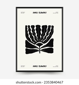 Abstrakte, dunkle Blumenplakate-Vorlage. Moderner Stil Matisse minimalistisch. Schwarz-Weiß-Farben. Handgezeichnetes Design für Tapete, Tapete, Druck, Postkarte, Deckel, Vorlage, Banner. 