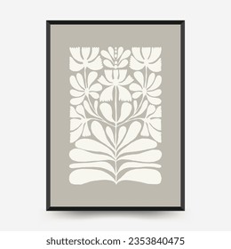 Abstrakte, dunkle Blumenplakate-Vorlage. Moderner Stil Matisse minimalistisch. Schwarz-Weiß-Farben. Handgezeichnetes Design für Tapete, Tapete, Druck, Postkarte, Deckel, Vorlage, Banner. 