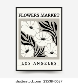 Abstract dark floral posters template. Modern trendy Matisse minimal style. Black and white colors. Hand drawn design for wallpaper, wall decor, print, postcard, cover, template, banner. 
