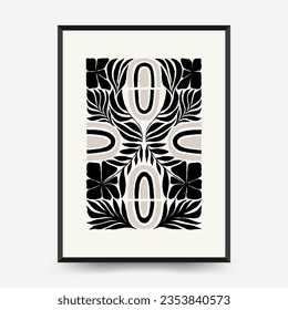 Abstract dark floral posters template. Modern trendy Matisse minimal style. Black and white colors. Hand drawn design for wallpaper, wall decor, print, postcard, cover, template, banner. 