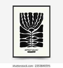 Abstract dark floral posters template. Modern trendy Matisse minimal style. Black and white colors. Hand drawn design for wallpaper, wall decor, print, postcard, cover, template, banner. 