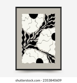 Abstract dark floral posters template. Modern trendy Matisse minimal style. Black and white colors. Hand drawn design for wallpaper, wall decor, print, postcard, cover, template, banner. 