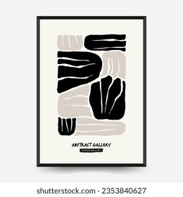Abstract dark floral posters template. Modern trendy Matisse minimal style. Black and white colors. Hand drawn design for wallpaper, wall decor, print, postcard, cover, template, banner. 