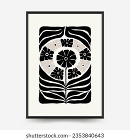 Abstract dark floral posters template. Modern trendy Matisse minimal style. Black and white colors. Hand drawn design for wallpaper, wall decor, print, postcard, cover, template, banner. 