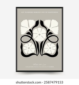 Abstract dark floral posters template. Modern trendy Matisse minimal style. Black and white colors. Hand drawn design for wallpaper, wall decor, print, postcard, cover, template, banner. 