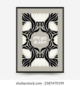 Abstract dark floral posters template. Modern trendy Matisse minimal style. Black and white colors. Hand drawn design for wallpaper, wall decor, print, postcard, cover, template, banner. 