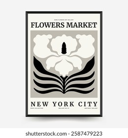 Abstract dark floral posters template. Modern trendy Matisse minimal style. Black and white colors. Hand drawn design for wallpaper, wall decor, print, postcard, cover, template, banner. 