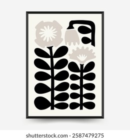 Abstract dark floral posters template. Modern trendy Matisse minimal style. Black and white colors. Hand drawn design for wallpaper, wall decor, print, postcard, cover, template, banner. 