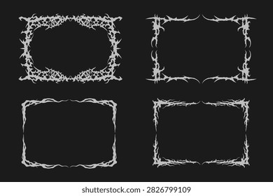 Abstract dark frames vector design set with tribal, gothic, fire and root style symmetrical shapes graphic decoration elements