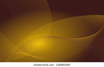 Abstract dark futuristic neon background with waves.  