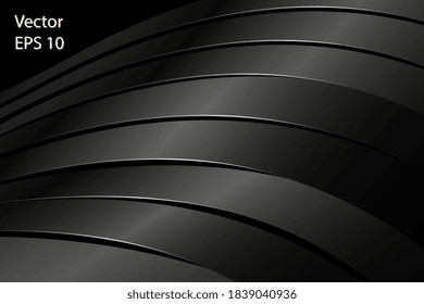 Abstract dark futuristic technology background. Black metal waves forming texture in 3d dark space. 3D Sci-Fi Futuristic Conceptual Illustration. Black Dynamic Wave. Fluid 3d Elements. Vector EPS10.