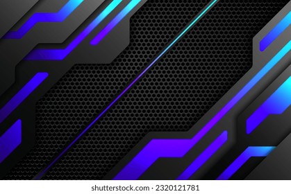 Abstract dark gaming banner backdrop, blue and purple gradient border technology background