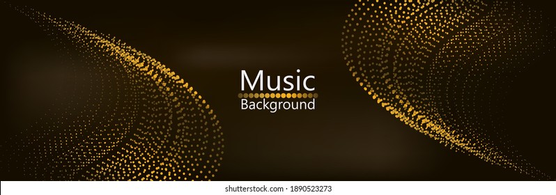 Abstract dark Geometric Background with gold color music wave . Connection structure. Science background. connecting dots and lines. Big data visualization and Business .Vector illustration