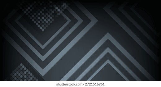 Fondo geométrico oscuro Abstractas con líneas metálicas y patrón de punto semitono. Concepto de Tecnología futurista