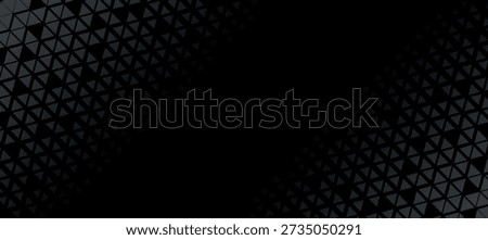 Abstract dark geometric background with repeating triangle pattern and diagonal gradient. Modern minimal texture in black and gray tones with depth and subtle light.