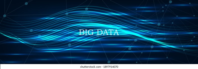 Abstract dark Geometrical Background Connection wave structure. Science background. Connecting dots and lines. Big data visualization and Business .Vector illustration