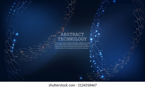 Abstract dark Geometrical Background Connection structure. Science background. onnecting dots and lines. Big data visualization and Business .Vector illustration. hexagons