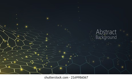 Abstract dark Geometrical Background Connection structure. Science background. Connecting dots and lines. Big data visualization and Business .Vector illustration. hexagons