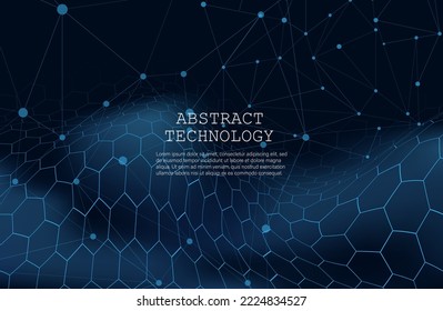 Resumen de la estructura de conexión geométrica de fondo oscuro. Antecedentes científicos. Conectando puntos y líneas. Gran visualización de datos e ilustración de Business .Vector. hexágonos
