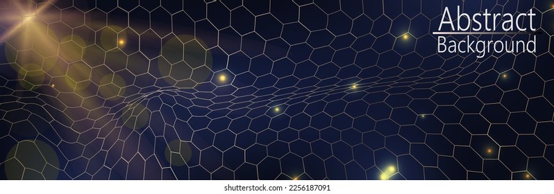 Resumen de la estructura de conexión geométrica de fondo oscuro. Antecedentes científicos. Conectando puntos y líneas. Gran visualización de datos e ilustración de Business .Vector. hexágonos