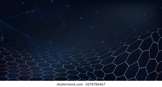 Estructura de conexión de fondo geométrico oscuro Abstractas. Ciencia de fondo. Conectando puntos y líneas. Visualización de Big Data y Negocio .Ilustración vectorial. hexágonos