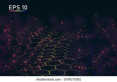Resumen de la cuadrícula de fondo geométrico oscuro Estructura conectada. Antecedentes científicos. Conectando puntos y líneas. Gran visualización de datos e ilustración de Business .Vector