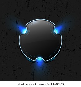 Abstract dark glossy button with blue shines and place for your icon, text etc on grunge background. Vector illustration.