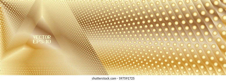 Abstract Dark Golden Pattern with Balls. Structural Triangular Texture. Vector. 3D Illustration