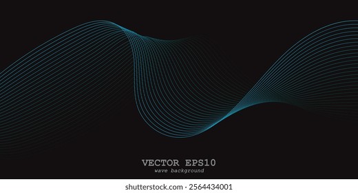 abstract dark gradient background with futuristic shiny green and blue twisted lines. dynamic flowing curve light or sound waves illustration vector. website landing page background or wallpaper