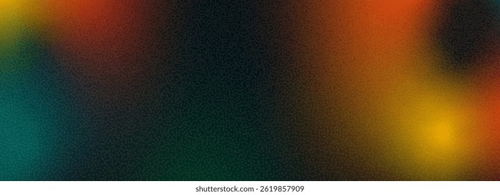 Abstract dark gradient background with grunge grainy texture. Old photo light leak overlay. Camera film retro blur filter with noise. Lens flare gradation effect. Retro colorful vector grain poster.