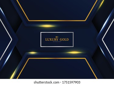 Abstract dark gradient blue hexagogonal with gold and silver template design background. Use for ad, poster, artwork, template design. illustration vector eps10