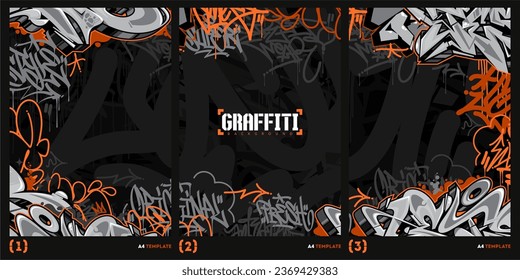 Abstract Dark Graffiti Style A4 Poster Vector Illustration Art Template