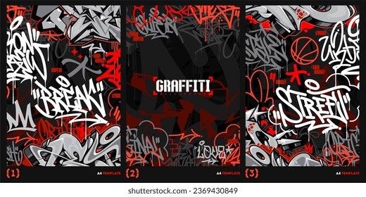 Abstract Dark Graffiti Style A4 Poster Vector Illustration Art Template Background