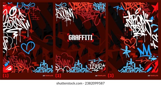 Abstract Dark Graffiti Style A4 Poster Vector Illustration Art Template Background