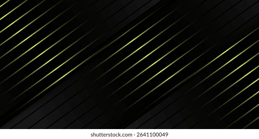 Abstract dark gray background black bright yellow stripes in empty space. Dark colored wide abstract banner. vector illustration