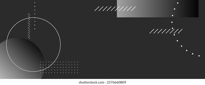 Abstract dark gray background with geometric shapes. The background features gray gradients and dotted patterns for a modern look. Geometric gradient background vector. Black background.
