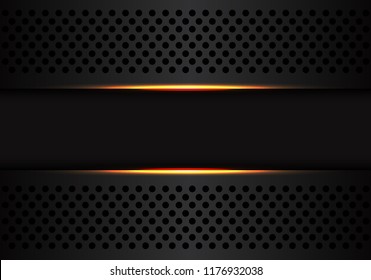 Abstract dark gray banner on black circle mesh with yellow light design modern futuristic technology background vector illustration.