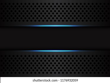 Abstract dark gray banner on black circle mesh with blue light design modern futuristic technology background vector illustration.