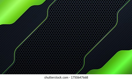 Abstract dark gray banner on black circle mesh with green light design modern futuristic technology background vector illustration.