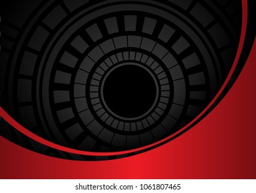 Abstract dark gray circle circuit in red metal curve design modern futuristic background  vector illustration.