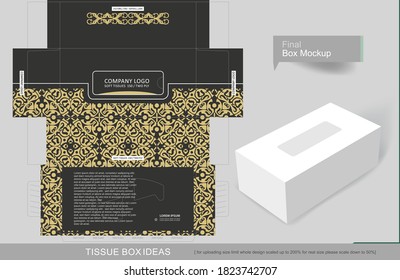 Abstract dark gray color with vintage golden elements tissue box concept, template for business purpose, place your text and Logos and ready to go for print