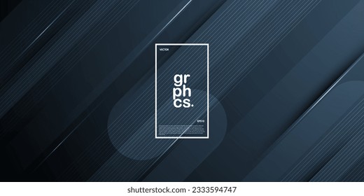 Abstract dark gray futuristic background template vector with shiny lines and lights. Black and gray gradient background with strong pattern design. Eps10 vector