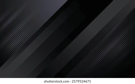 Abstract Dark Gray Geometric Background with Halftone Pattern and Diagonal Gradient Lines
